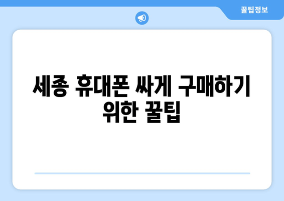 세종 휴대폰 싸게 구매하기 위한 꿀팁