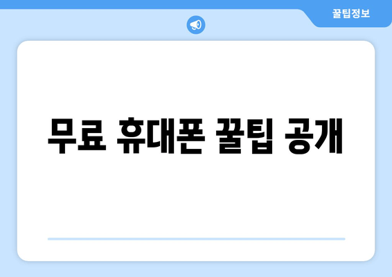 무료 휴대폰 꿀팁 공개