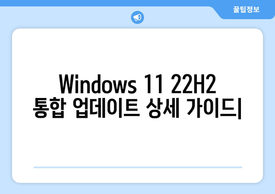 Windows 11 22H2 통합 업데이트| MSDN & 누적 업데이트 상세 가이드 | 기능 개선, 버그 수정, 설치 방법