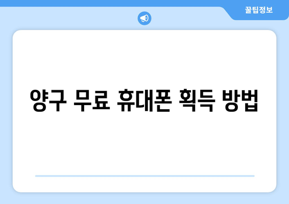 양구 무료 휴대폰 획득 방법