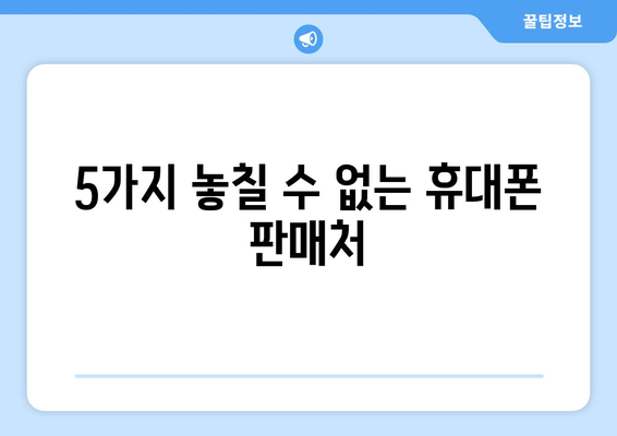 5가지 놓칠 수 없는 휴대폰 판매처