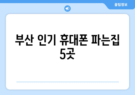 부산 인기 휴대폰 파는집 5곳