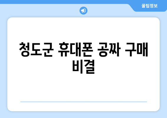 청도군 휴대폰 공짜 구매 비결