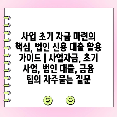 사업 초기 자금 마련의 핵심, 법인 신용 대출 활용 가이드 | 사업자금, 초기 사업, 법인 대출, 금융 팁