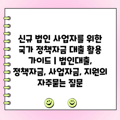 신규 법인 사업자를 위한 국가 정책자금 대출 활용 가이드 | 법인대출, 정책자금, 사업자금, 지원