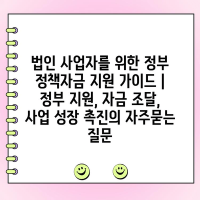 법인 사업자를 위한 정부 정책자금 지원 가이드 | 정부 지원, 자금 조달, 사업 성장 촉진