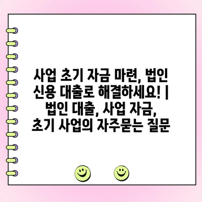 사업 초기 자금 마련, 법인 신용 대출로 해결하세요! | 법인 대출, 사업 자금, 초기 사업