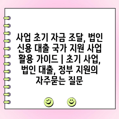 사업 초기 자금 조달, 법인 신용 대출 국가 지원 사업 활용 가이드 | 초기 사업, 법인 대출, 정부 지원