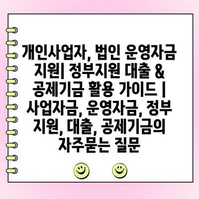 개인사업자, 법인 운영자금 지원| 정부지원 대출 & 공제기금 활용 가이드 | 사업자금, 운영자금, 정부 지원, 대출, 공제기금