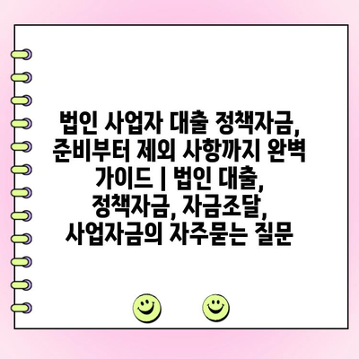 법인 사업자 대출 정책자금, 준비부터 제외 사항까지 완벽 가이드 | 법인 대출, 정책자금, 자금조달, 사업자금