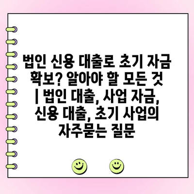 법인 신용 대출로 초기 자금 확보? 알아야 할 모든 것 | 법인 대출, 사업 자금, 신용 대출, 초기 사업