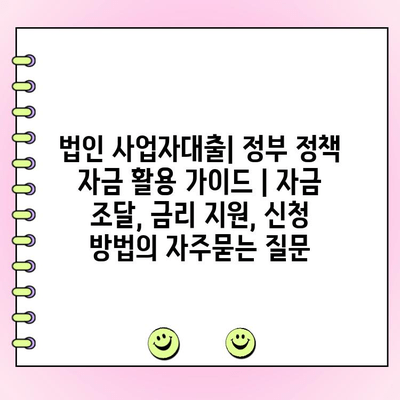 법인 사업자대출| 정부 정책 자금 활용 가이드 | 자금 조달, 금리 지원, 신청 방법