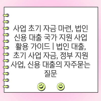 사업 초기 자금 마련, 법인 신용 대출 국가 지원 사업 활용 가이드 | 법인 대출, 초기 사업 자금, 정부 지원 사업, 신용 대출