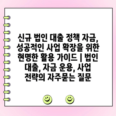 신규 법인 대출 정책 자금, 성공적인 사업 확장을 위한 현명한 활용 가이드 | 법인 대출, 자금 운용, 사업 전략