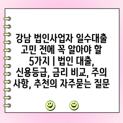 강남 법인사업자 일수대출 고민 전에 꼭 알아야 할 5가지 | 법인 대출, 신용등급, 금리 비교, 주의 사항, 추천