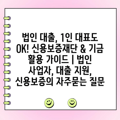 법인 대출, 1인 대표도 OK! 신용보증재단 & 기금 활용 가이드 | 법인 사업자, 대출 지원, 신용보증