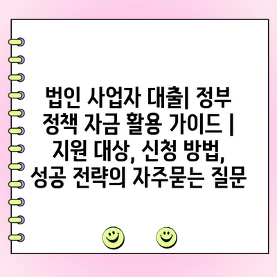 법인 사업자 대출| 정부 정책 자금 활용 가이드 | 지원 대상, 신청 방법, 성공 전략