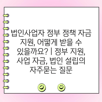 법인사업자 정부 정책 자금 지원, 어떻게 받을 수 있을까요? | 정부 지원, 사업 자금, 법인 설립