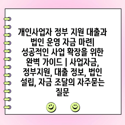 개인사업자 정부 지원 대출과 법인 운영 자금 마련| 성공적인 사업 확장을 위한 완벽 가이드 | 사업자금, 정부지원, 대출 정보, 법인 설립, 자금 조달