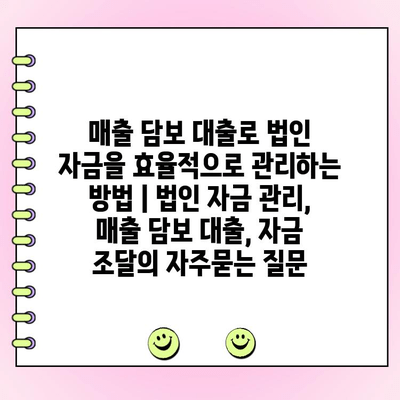 매출 담보 대출로 법인 자금을 효율적으로 관리하는 방법 | 법인 자금 관리, 매출 담보 대출, 자금 조달