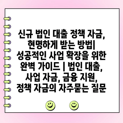 신규 법인 대출 정책 자금, 현명하게 받는 방법| 성공적인 사업 확장을 위한 완벽 가이드 | 법인 대출, 사업 자금, 금융 지원, 정책 자금