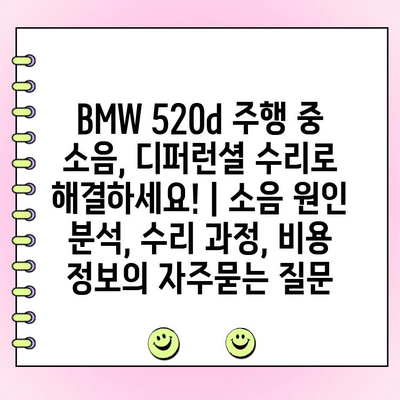 BMW 520d 주행 중 소음, 디퍼런셜 수리로 해결하세요! | 소음 원인 분석, 수리 과정, 비용 정보