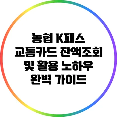 농협 K패스 교통카드 잔액조회 및 활용 노하우 완벽 가이드