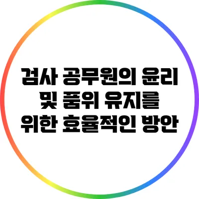 검사 공무원의 윤리 및 품위 유지를 위한 효율적인 방안