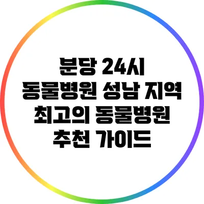 분당 24시 동물병원: 성남 지역 최고의 동물병원 추천 가이드