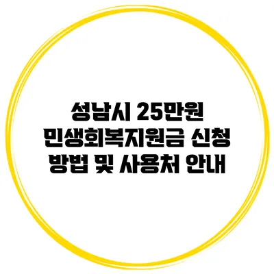 성남시 25만원 민생회복지원금 신청 방법 및 사용처 안내