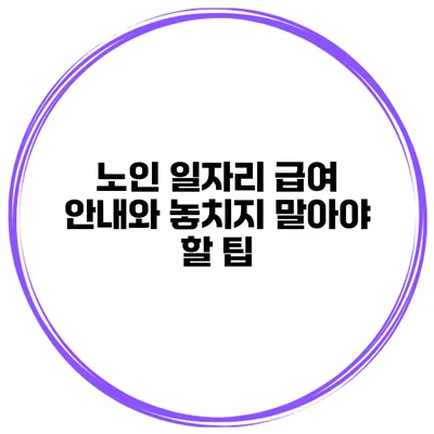 노인 일자리 급여 안내와 놓치지 말아야 할 팁