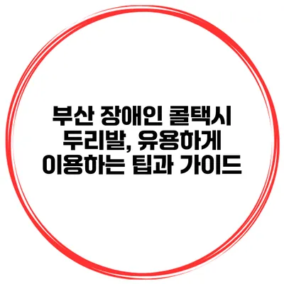 부산 장애인 콜택시 두리발, 유용하게 이용하는 팁과 가이드
