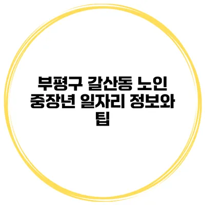 부평구 갈산동 노인 중장년 일자리 정보와 팁